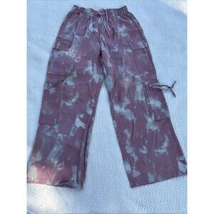 Unbranded (M) Large Drawstring Pull-cord Pull Pink Gray Denim Cargo Jean Pants